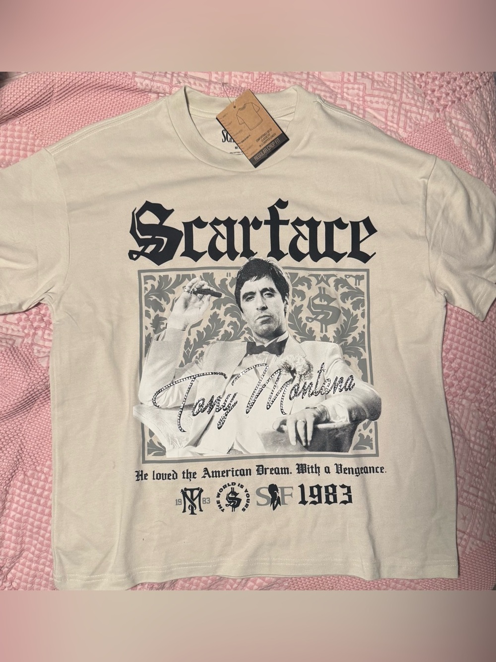 Scarface Tony Montana Graphic Tee - Cream Short Sleeve